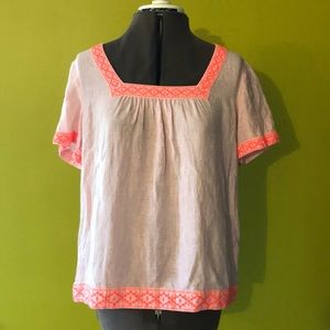 J. Crew Linen Embroidered Peasant Top